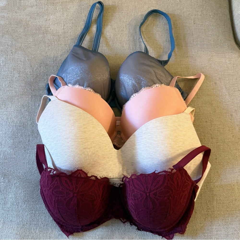 Victoria’s Secret Bra Bundle – Size 34DD (4 Total) Lace, Smooth, & Logo Styles